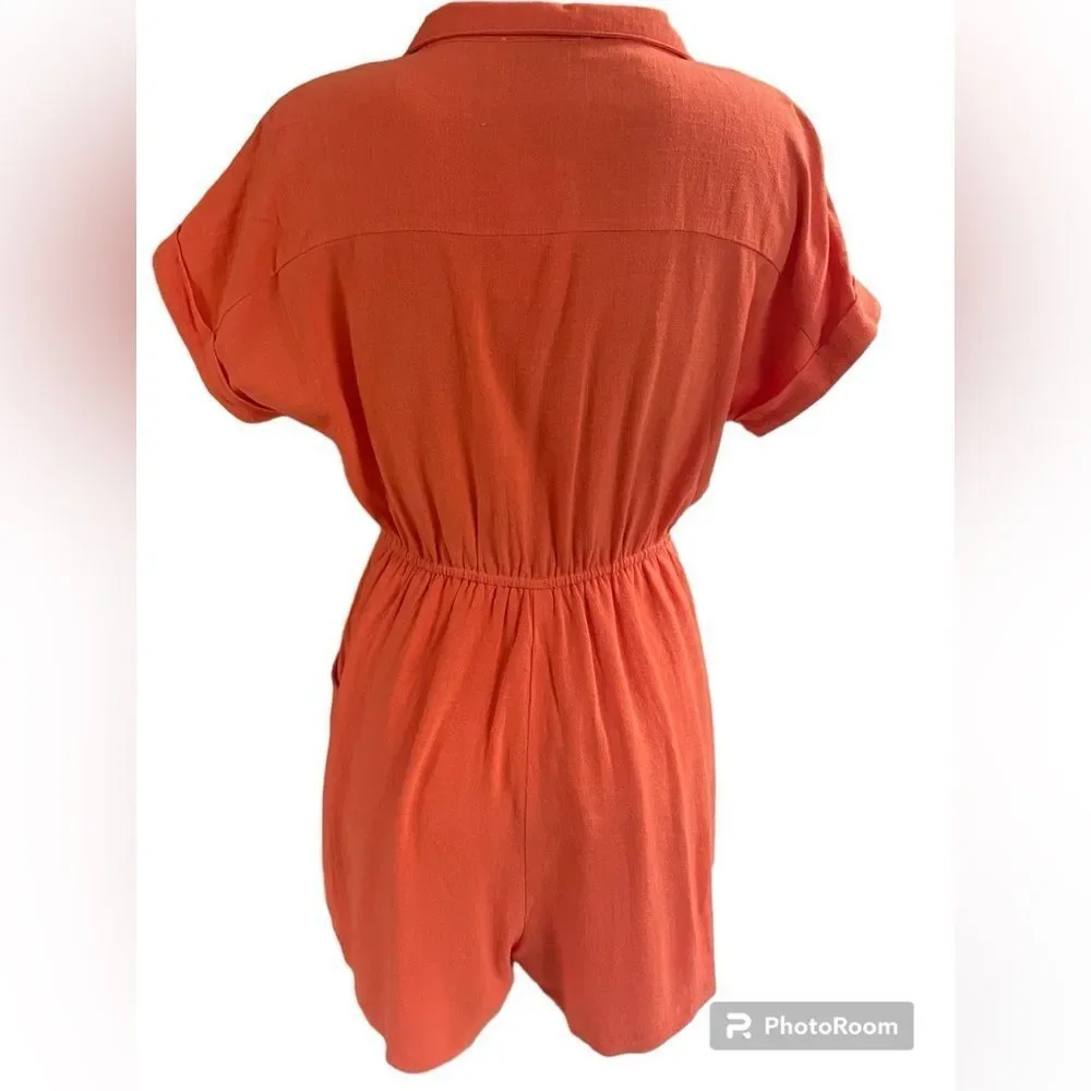 She + Sky romper, orange, drop shoulder, short sleeve Size S - Picture 2 of 5